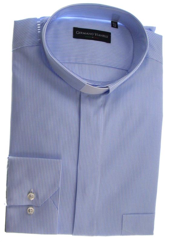 camicia clergy cotone rigata celeste