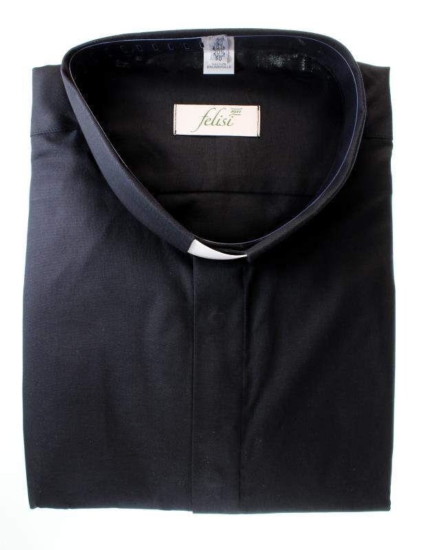 camicia clergy cotone piquet manica corta nero