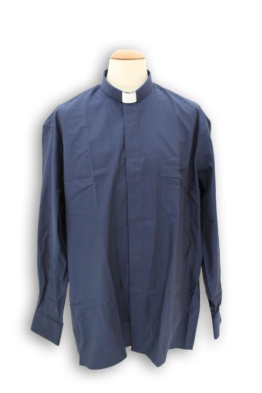 camicia clergy spinato manica lunga blu