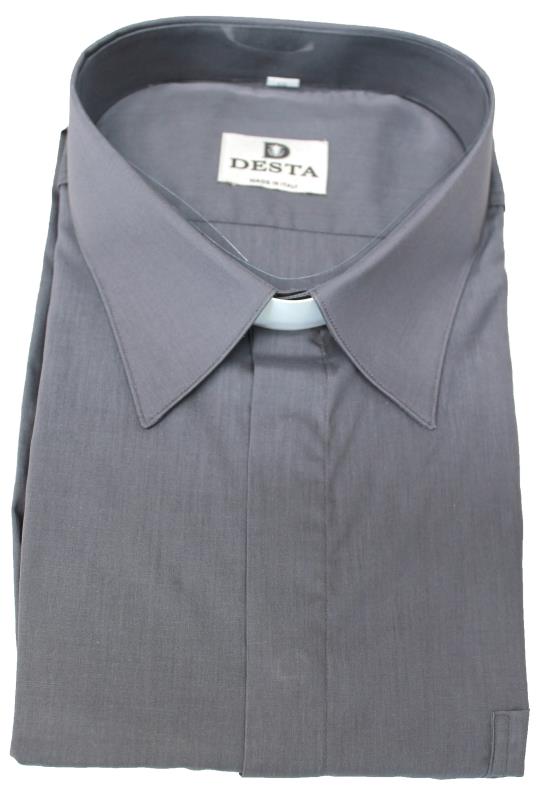 camicia borghese cotone manica corta grigio scuro