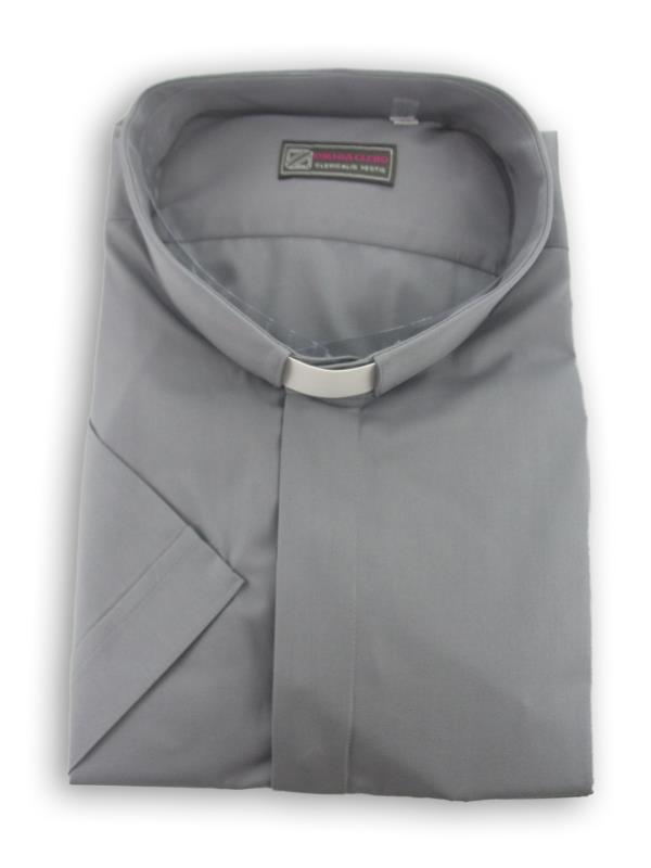 camicia clergy cotone manica corta grigio medio