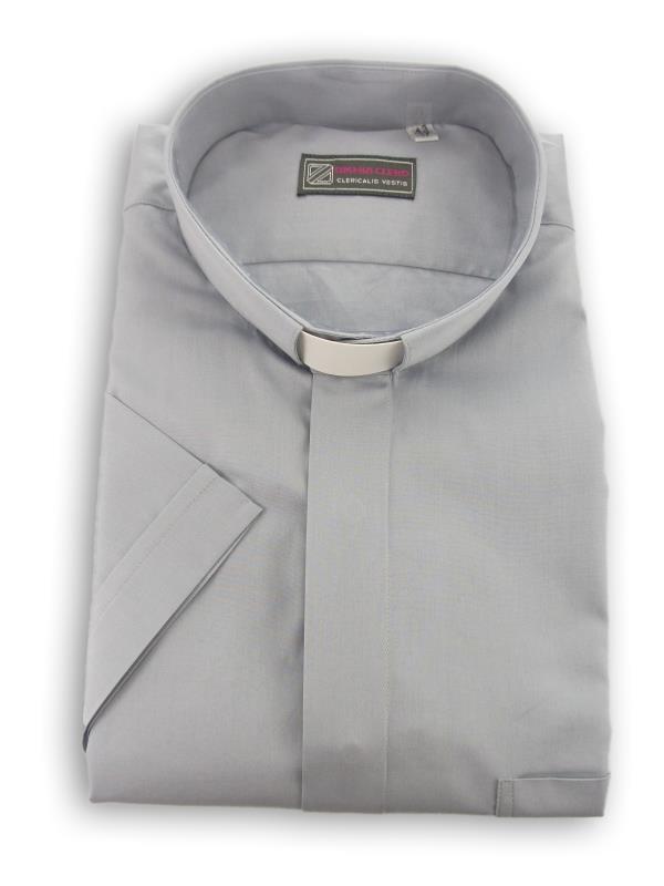 camicia clergy cotone manica corta grigio perla