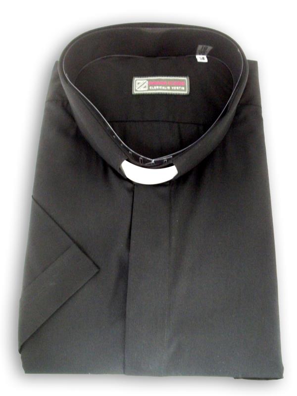 camicia clergy cotone manica corta nero