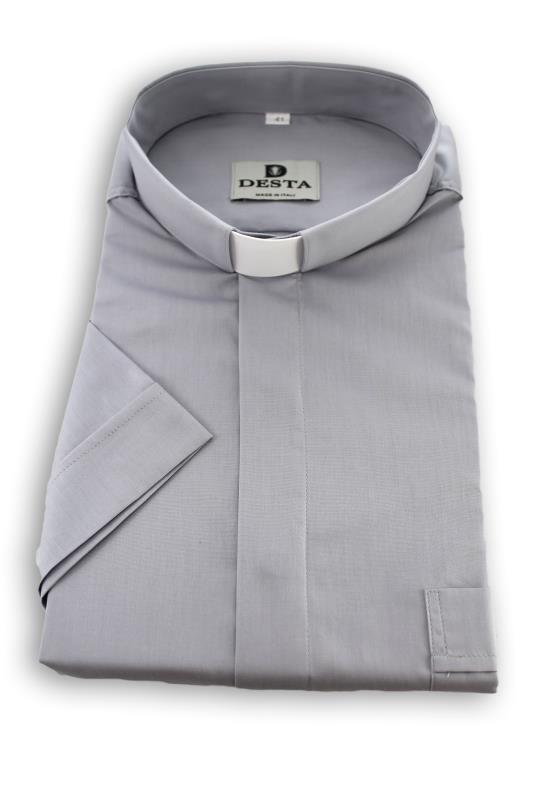 camicia clergy misto cotone manica corta grigio chiaro