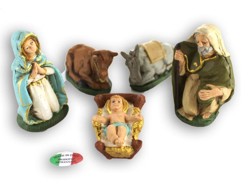 sacra famiglia cm 10 terracotta dipinta