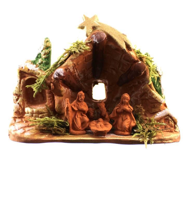 presepe terracotta con capanna altezza cm 10