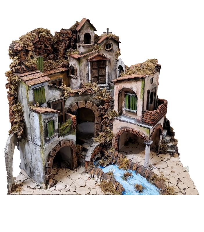 paesaggio presepe con mulino e fontana cm 48