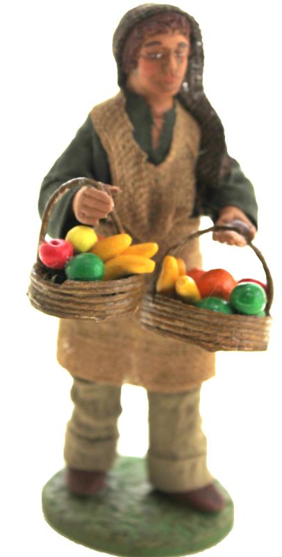 personaggio presepe cm 12 in terracotta uomo con cesto frutta