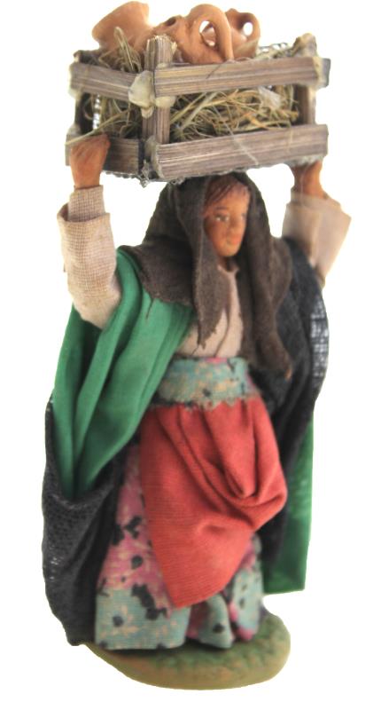 personaggio presepe cm 10 terracotta donna con cassetta anfore