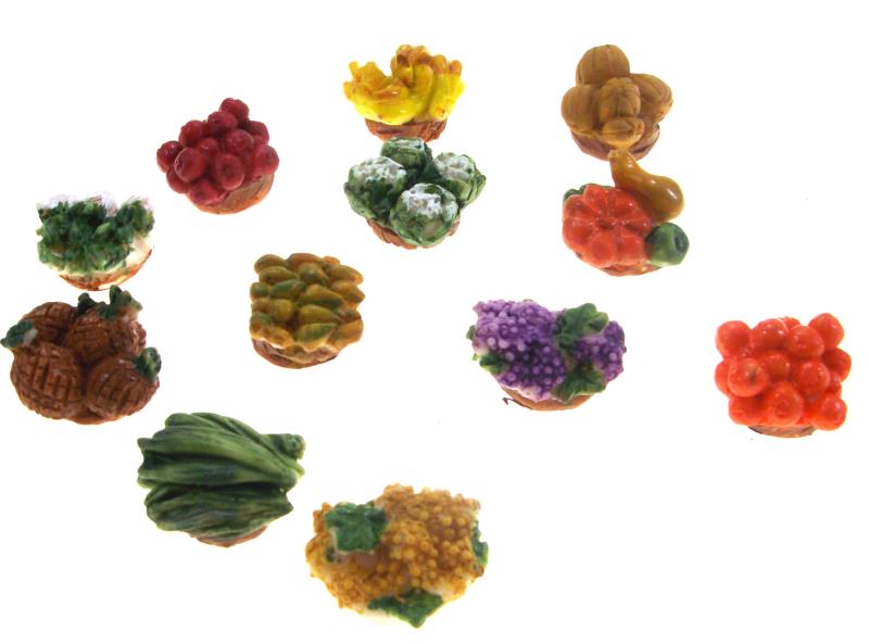 frutta e verdura in resina colorata cm 2