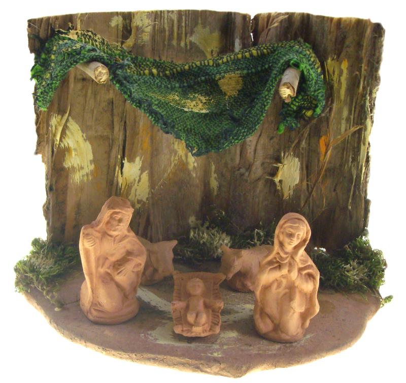 presepe terracotta con capanna cm 9x11