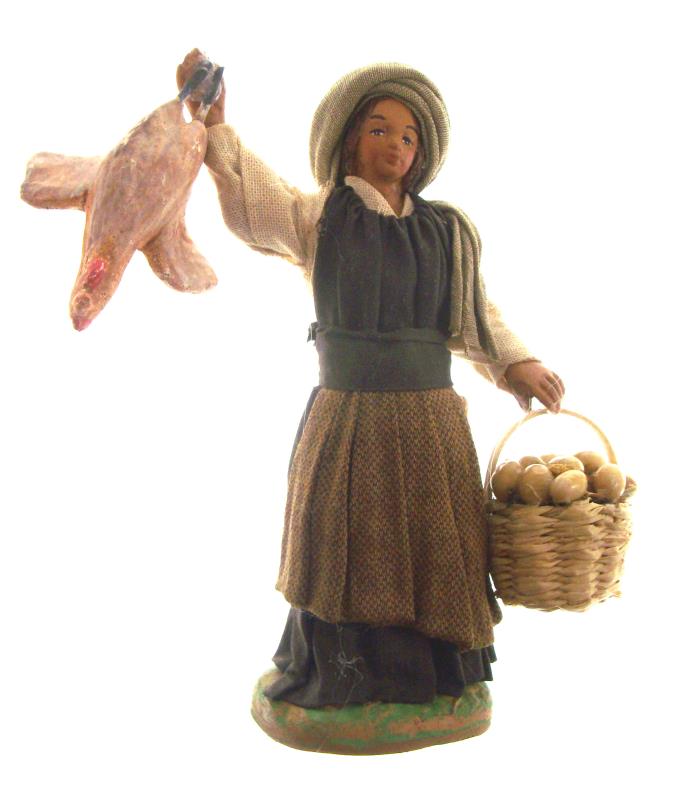 donna gallina e cesto cm 12 terracotta
