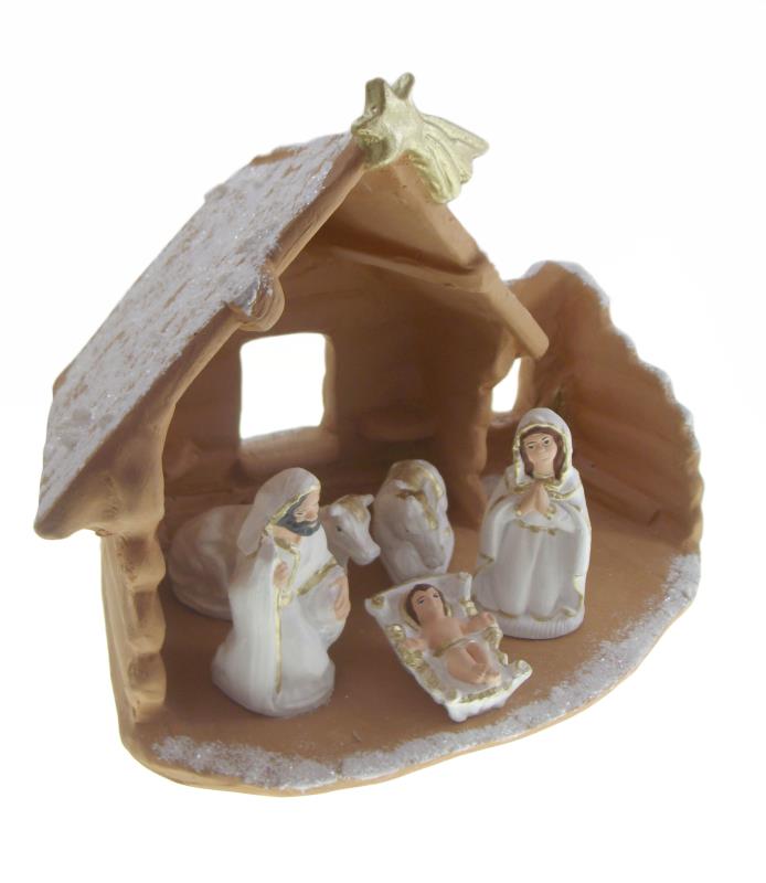 presepe terracotta naturale cm 20x22 neve