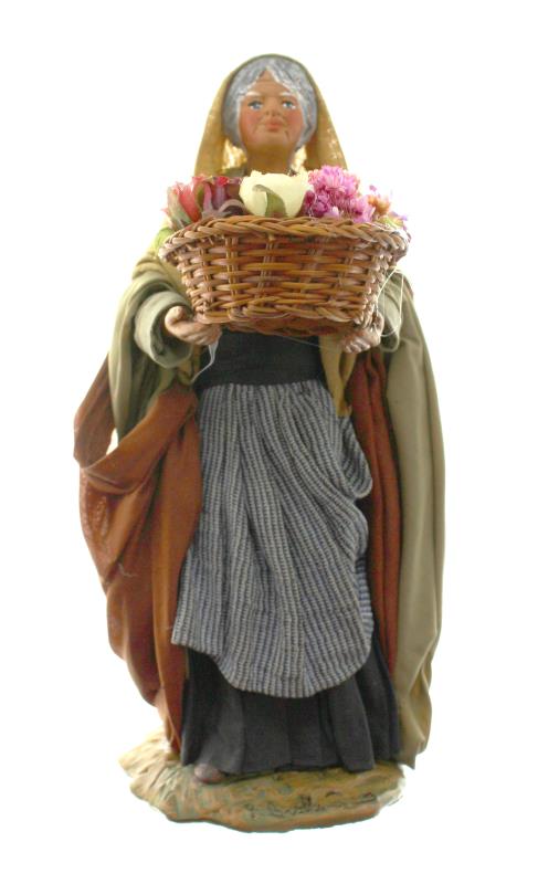 donna con cesto fiori cm 24 terracotta