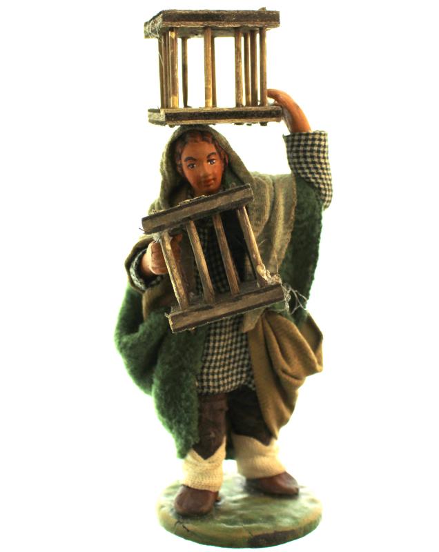 uomo con gabbie legno in testa cm 12  terracotta