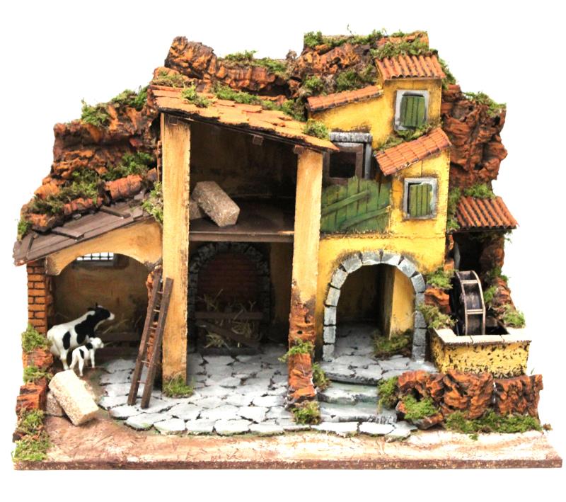 presepe con  mulino ad acqua  cm 46