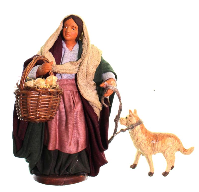 donna con cane al guinzaglio cm 12  terracotta