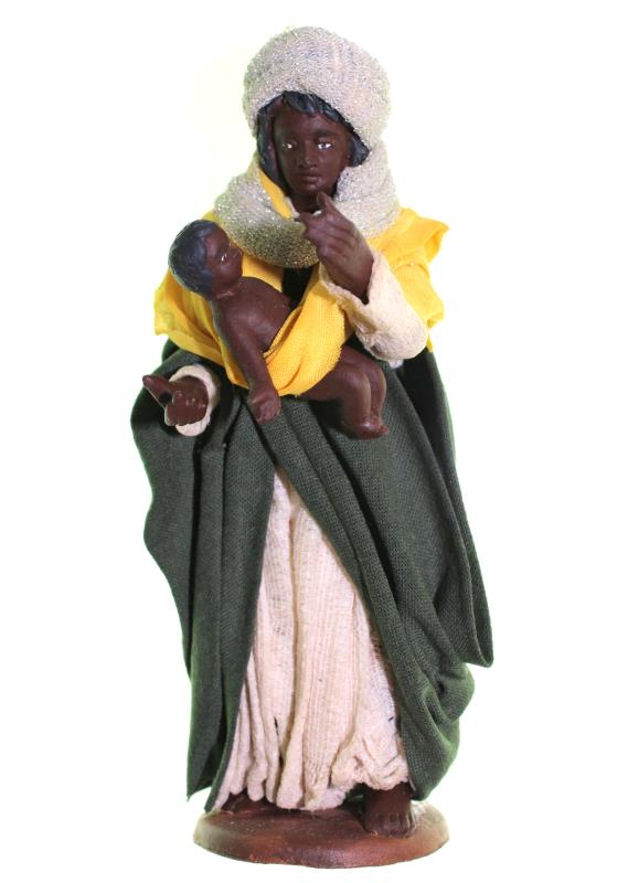 donna africana con bimbo cm 12  terracotta