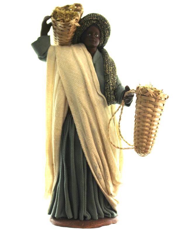 donna africana con cesti muschio cm 14  terracotta
