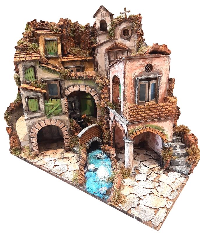 paesaggio presepe altezza cm 51 con mulino acqua