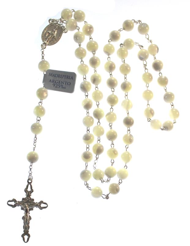 rosario in argento e madreperla mm 6