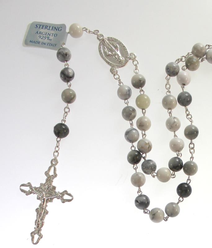 rosario in argento e grani in pietra dura 6 mm tu
