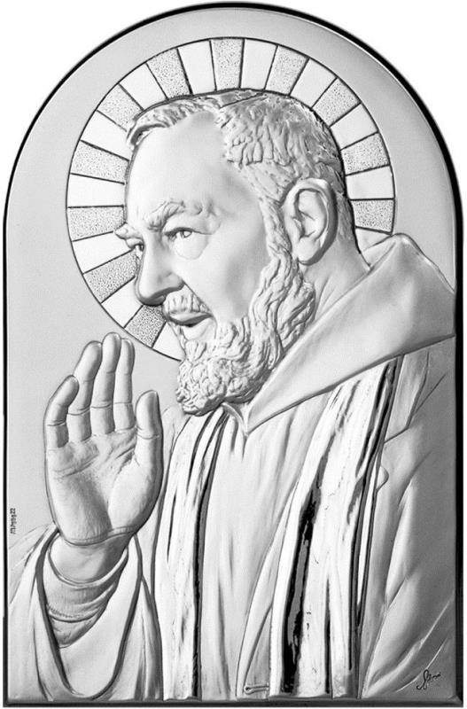 quadretto padre pio ad arco 6x9 placca argento