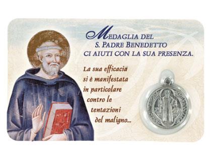 santino plastificato con medaglia san benedetto