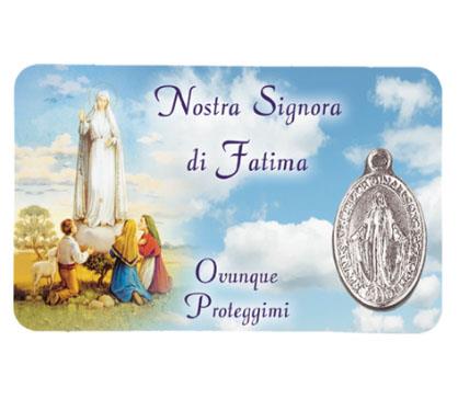 santino plastificato con medaglia madonna di fatima