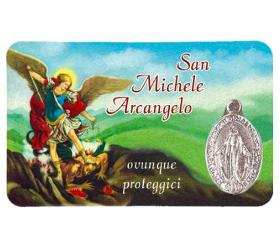 santino plastificato con medaglia san michele arcangelo