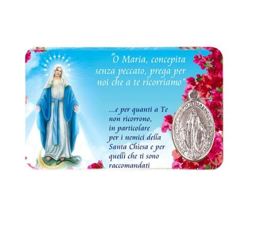 santino plastificato con medaglia madonna miracolosa