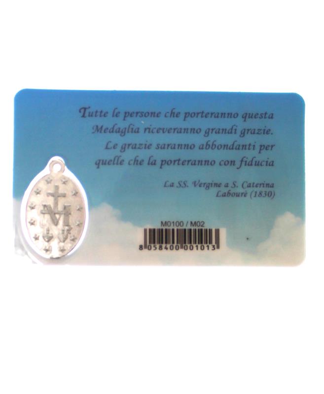 santino plastificato con medaglia madonna miracolosa