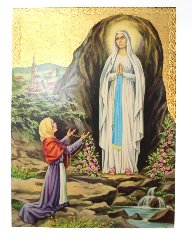 quadro fiorentino foglia oro cm 18x24 madonna di lourdes