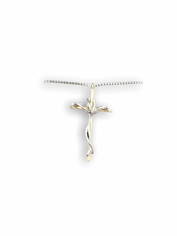 croce in argento stilizzata con catena