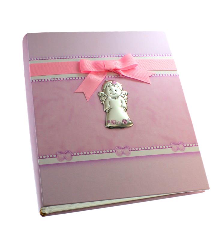 album per battesimo placca angelo argento cm 22x26 rosa