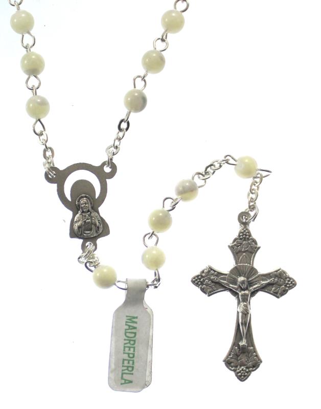 rosario in metallo e madreperla 4 mm