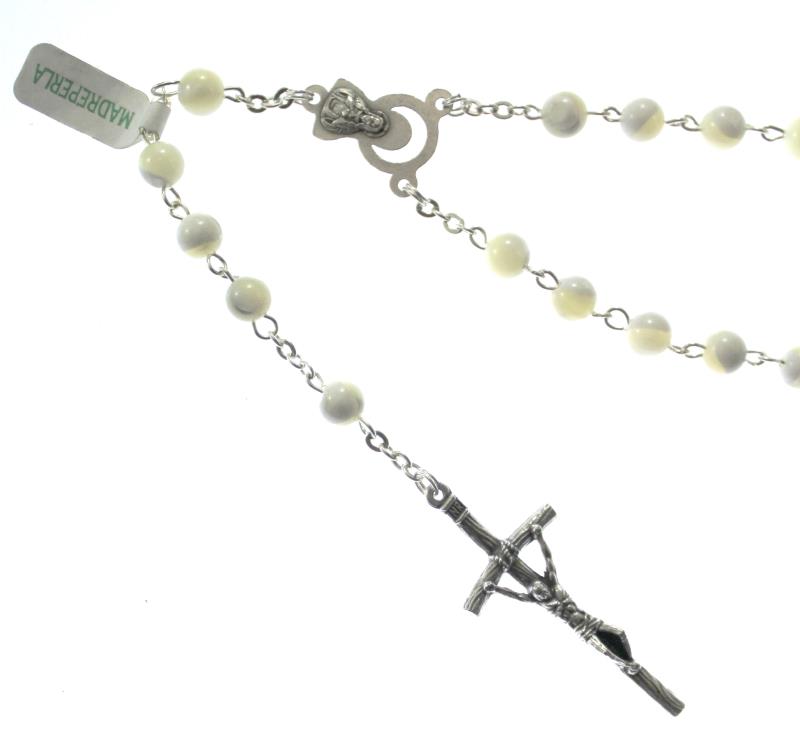 rosario in metallo e madreperla 6 mm