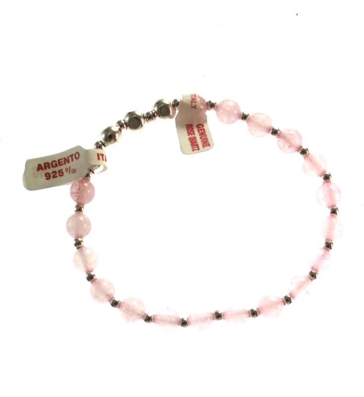 braccialetto elastico argento e pietre dure quarzo rosa
