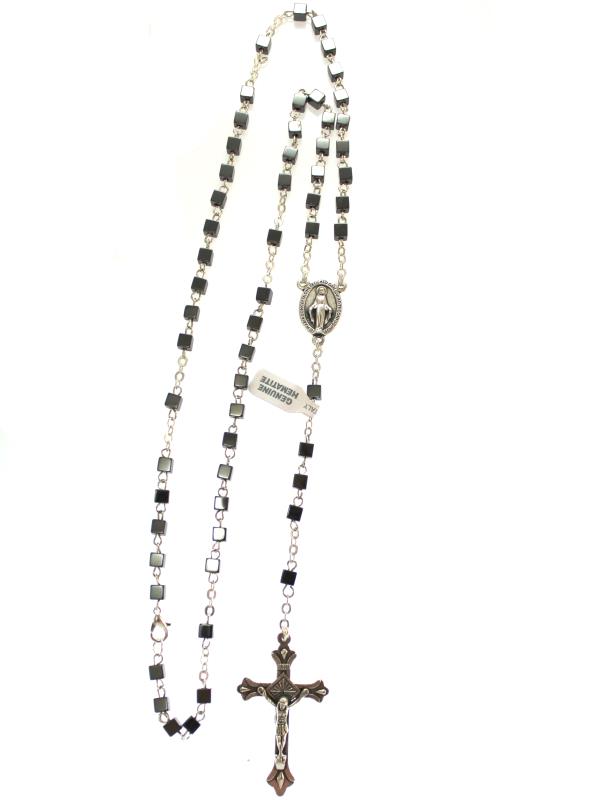 rosario in ematite grano quadrato con apertura