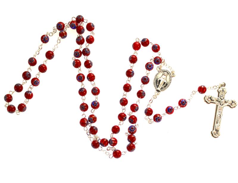 rosario in vetro grani tondi rosso