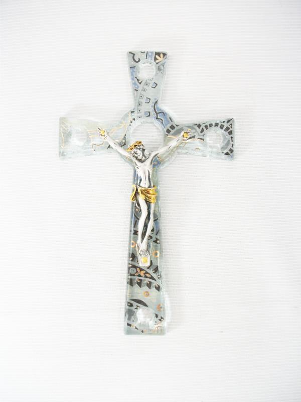 crocifisso vetro corpo argentato cm 16