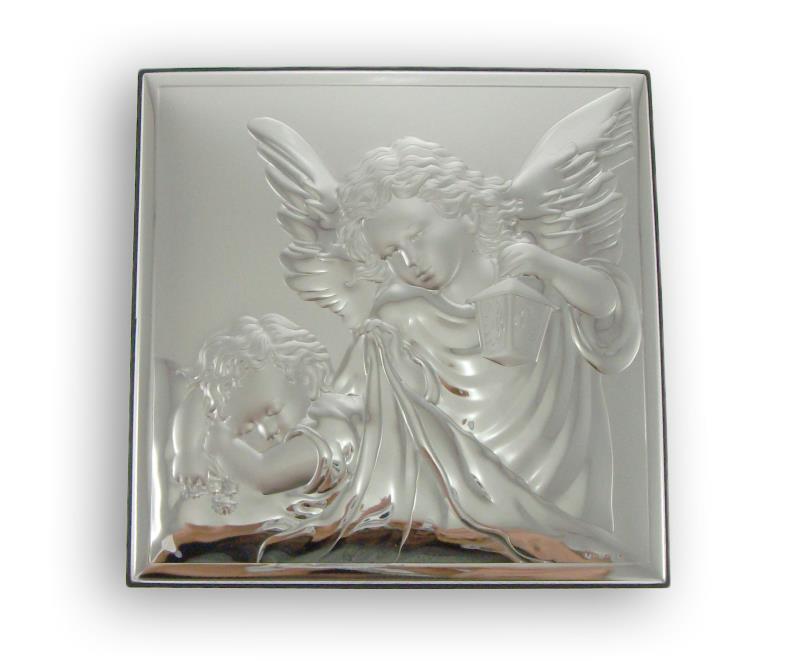 quadro argento angelo custode cm 18x18