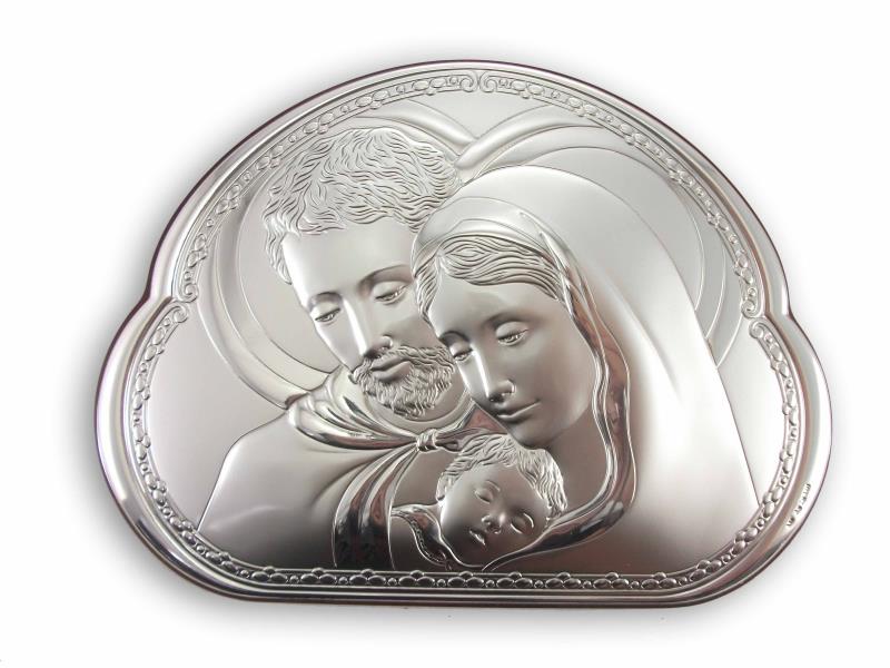 Icona Sacra Famiglia in argento e legno da 17x22 cm 