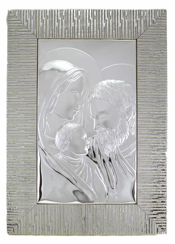 quadro sacra famiglia in argento e legno