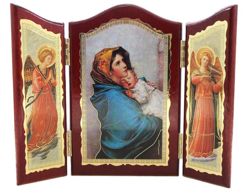 trittico in legno cm 16,5x20 madonna del ferruzzi