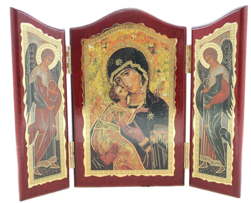 trittico in legno cm 16,5x20 madre di dio vladimir