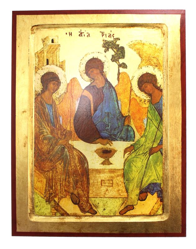icona su tavola sagomata scavata trinita di rublev