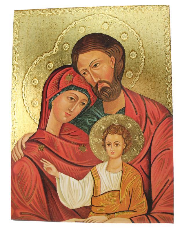 quadro in legno e foglia oro 50x70 cm icona sacra famiglia