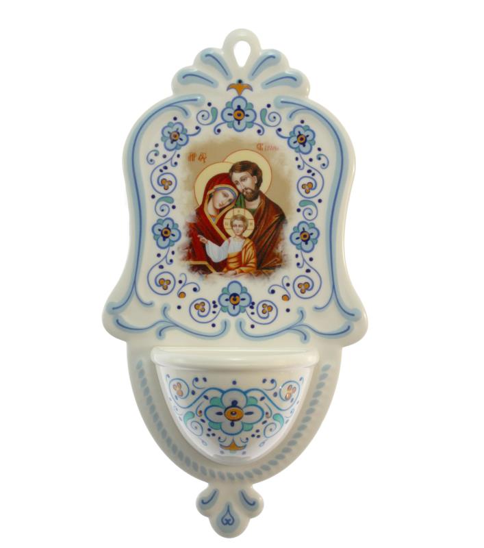 acquasantiera effetto ceramica sacra famiglia