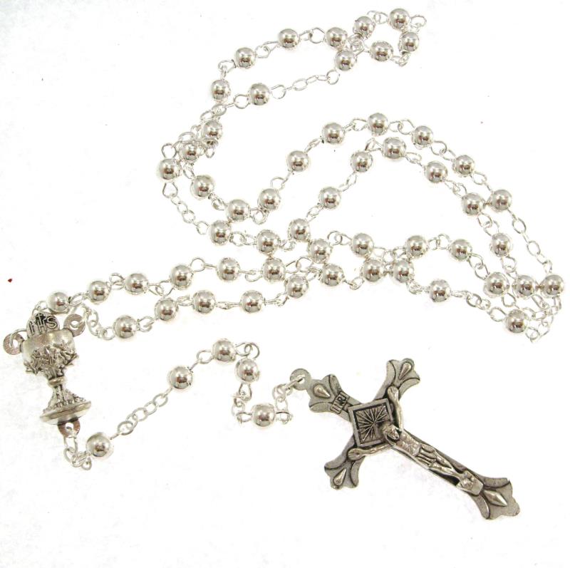 rosario calice in metallo argentato